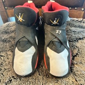 Air Jordan 8 PS Red Black and White Hi Top Sneakers, size 2.5